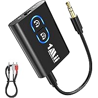 1Mii Bluetooth 5.3 Transmitter Receiver for TV to Wireless Headphones, Dual Link AptX Adaptive/Low Latency/HD Audio, Aux Blue