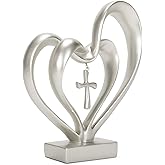 Marriage Takes Three Matte Silver Finish 13X8 inch Cross in Middle of Hearts Tabletopper