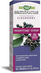 Nature's Way Sambucus NightTime Standardized Elderberry Syrup + Melatonin & Herbs for Restful Sleep, 4 fl. oz. (Packaging May Vary)