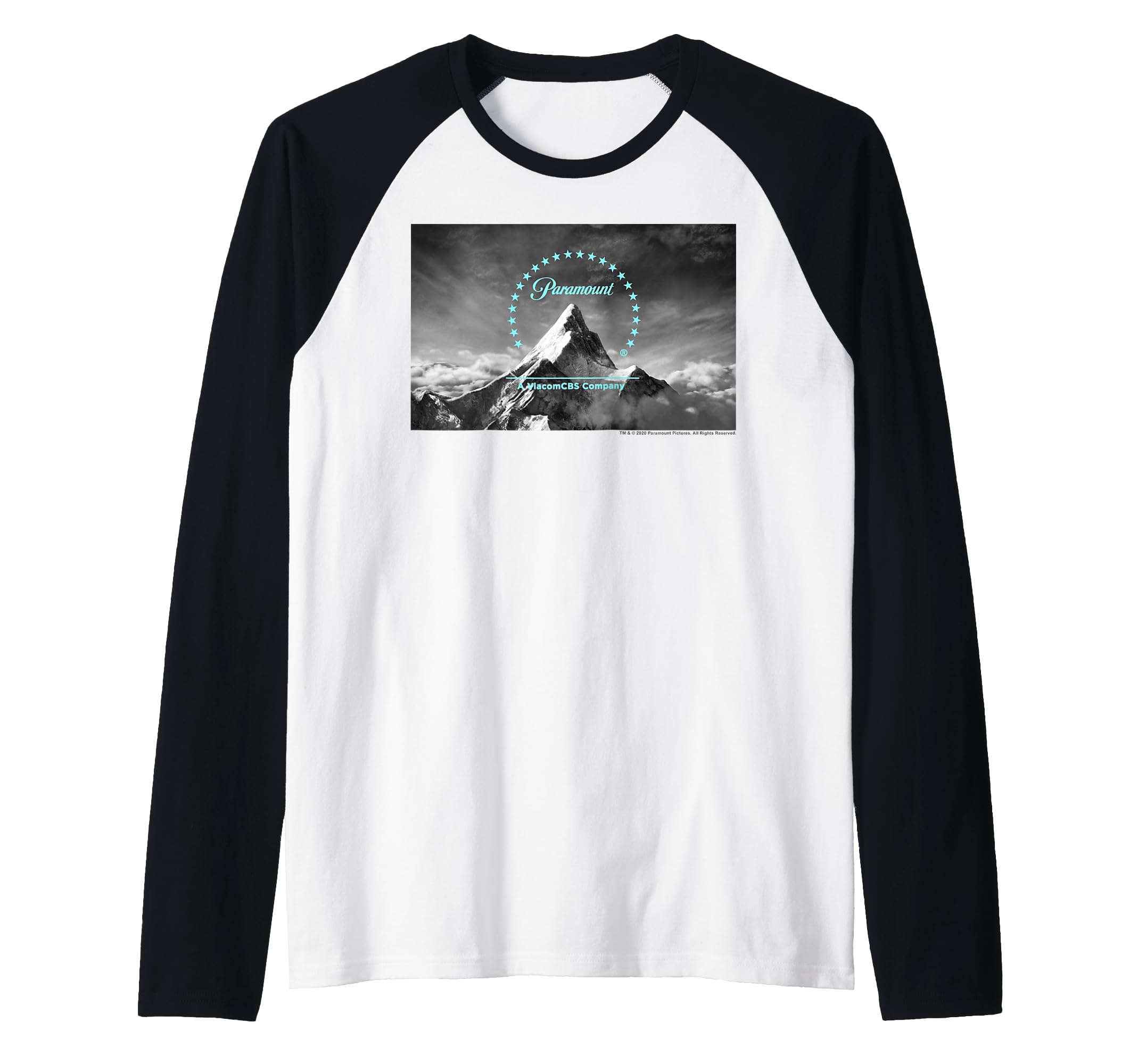 Paramount Neon Blue Logo Scenery Raglan Baseball Tee