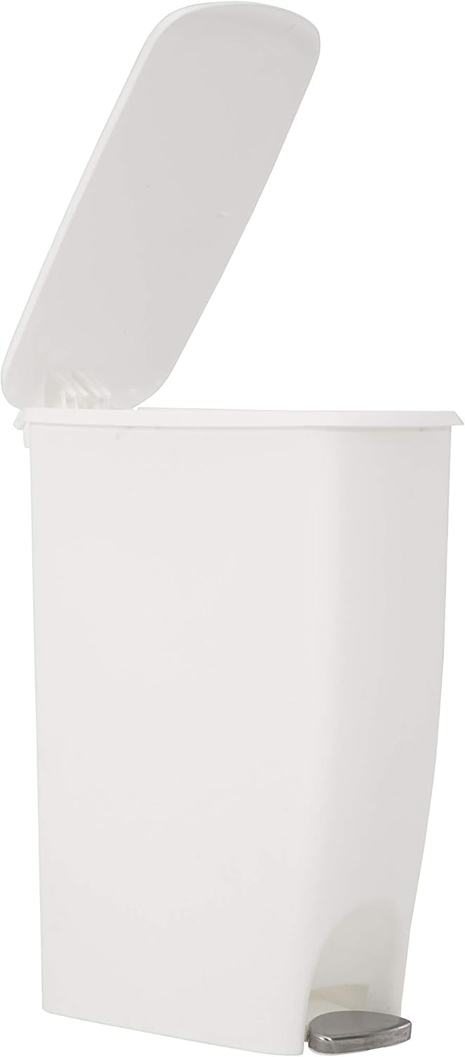 Rubbermaid Step On Lid Slim Trash Can for Home, Kitchen, and Laundry Room Garbage, 11.3 Gallon, White: Home & Kitchen