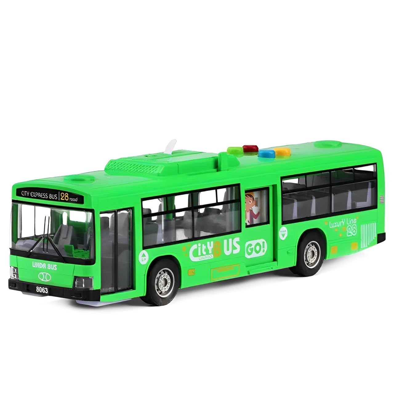 Bus Toy for Boys and Girls Ages 1 and Up - with Lights and Sounds, Realistic Tires, Simulated Functional Doors, Friction-Powered Movement, Green — image 1