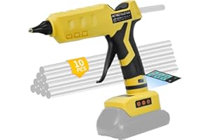 HLIEPIHA Cordless Hot Glue Gun for Dewalt 20v Battery, 100W LED Digital Wireless Glue Gun with 10 Glue Sticks, Handheld Heavy Duty Glue Gun for DIY, Craft(No Battery）