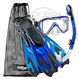 Phantom Aquatics Legendary Mask Fin Snorkel Set with Mesh Bag, Blue, Medium/Large