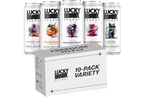 Lucky Energy Sugar Free Energy Drinks, Variety Pack, 16oz Cans (10-Pack) Healthy, Zero Sugar Energy Drink with Maca, Ginseng, Beta-Alanine, Taurine & 200mg Caffeine