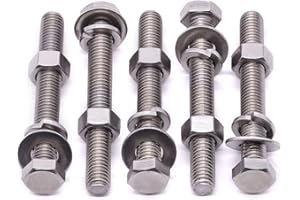 EASTLO 1/2-13 x 3-1/2" (5 Sets) Stainless Steel Hex Bolts Screws with Nuts Flat Washers Lock Washers, 304 SS 18-8, Hexagon Head, Fully Machine Threaded, Bright Finish