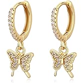 Gold Mini Dangle Huggie Earrings for Women, Dainty 14K Gold Plated Cubic Zirconia Small Hoop Earrings with Charm Drop, Jewelry Gift for Women Ladies