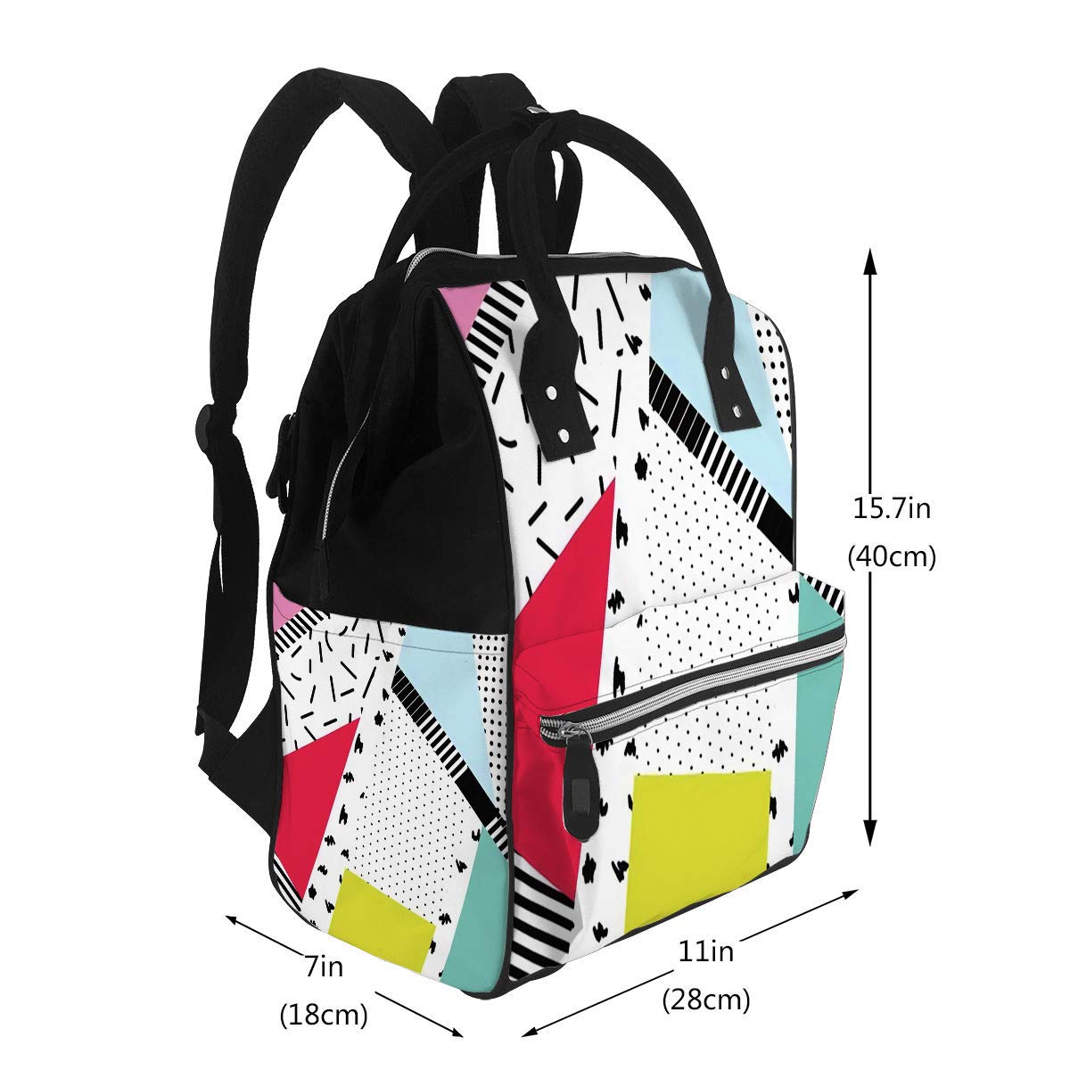 Nappy Bags Memphis Color Blocks and Dash Elements Backdrop Design Black White 80S 90S Retro Style Diaper Bags Backpack