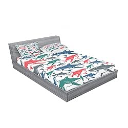 Ambesonne Shark Fitted Sheet & Pillow Sham