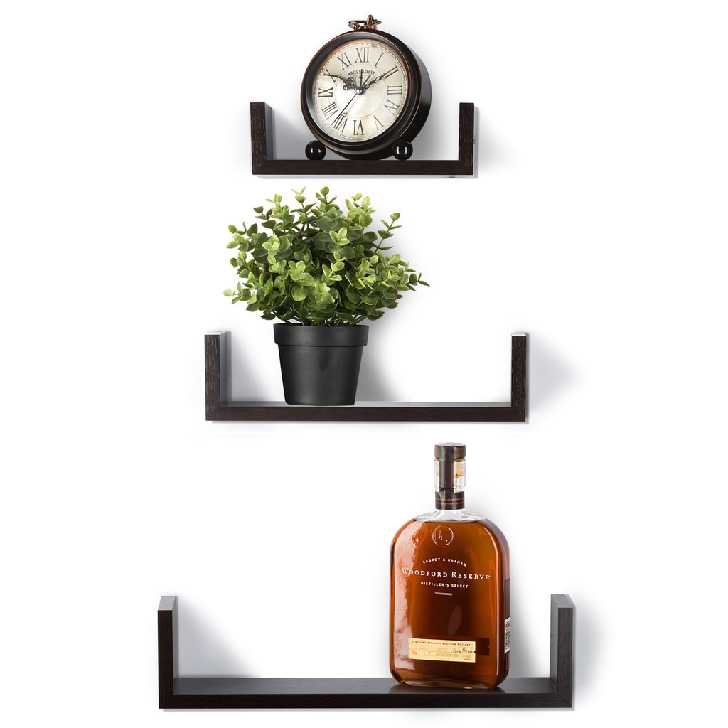 Floating Shelves Set of 3 Wall Shelves Espresso Finish Wooden Shelves