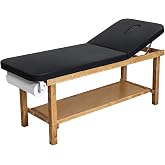 VEVOR Medical Exam Table, Wooden Framed Medical Examination Bed, Physical Therapy Exam Table with Adjustable Backrest, Storage Shelf &amp; Paper Roll Dispenser for Hospitals Clinics Rehab Centers, 500LBS