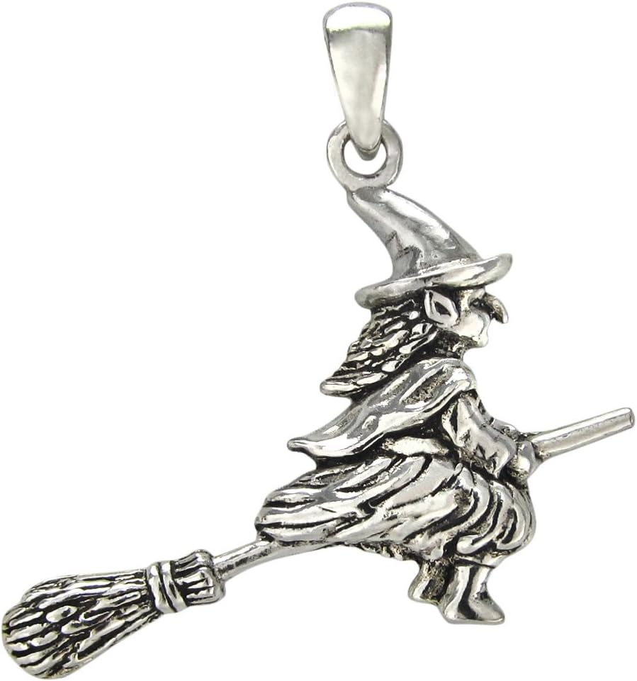 Sterling Silver Salem Witch on Broom Pendant