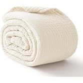 100% Cotton Muslin Blanket for Adults, 6-Layer, Queen, 90 x 90, Ivory | Breathable &amp; lightweight, Soft &amp; cooling, summer comfort, gauze, for bed, all-season comfort, versatile for everyday bedding.