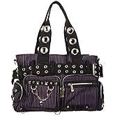 Lost Queen Striped Punk Rock Steampunk Purse with Handcuff Skull Charm