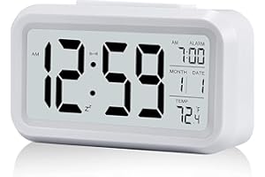KAIJIELY Upgraded Digital Alarm Clock, 4.3" LED Display with Temperature Larger Lound Light Control Portable Snooze Calendar Brightness with Battery Powered Alarm Clocks Bedside for Everyone (White)