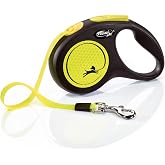 FLEXI&reg; Neon Tape Retractable Dog Leash, Small, 16 ft - Neon Yellow/Black | German engineered, original flexi leash, durable quality for dogs up to 33 lbs, tangle-free, walking, reliable brake system