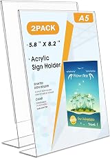 Flow fire A5 Acrylic Sign Holder 2 Pack Slant Back Clear Perspex Display