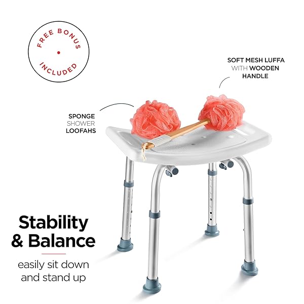 MEDICAL KING SHOWER CHAIR – WITH BACK SCRUBBER & ADDITIONAL SPONGE – TOOL FREE SHOWER CHAIR FOR ELDERLY – WITH 8 ADJUSTABLE HEIGHTS – PORTABLE ANTI SLIP BATH CHAIR FOR ELDERLY