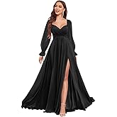 VCCICANY Long Sleeve Bridesmaid Dresses for Women Chiffon Pleated Formal Evening Gowns with Slit