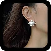 Ximdble Vintage Lotus Ear Jacket Earrings Boho Pearl Earrings White Lotus Stud Earrings Lotus Ear Climber Earrings Pearl Ear Jacket Earrings for Women