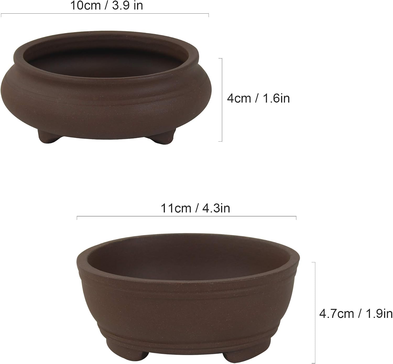 happy bonsai 2 pc 3.9" + 4.1" Unglazed Round Ceramic Succulent Planter Pot Set, Brown, 3.9+4.1 Inch - Image 3