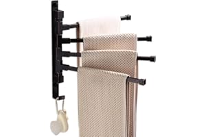 ELLO&ALLO Oil Rubbed Bronze Towel Bars for Bathroom Wall Mounted Swivel Towel Rack Holder with Hooks 4-Arm