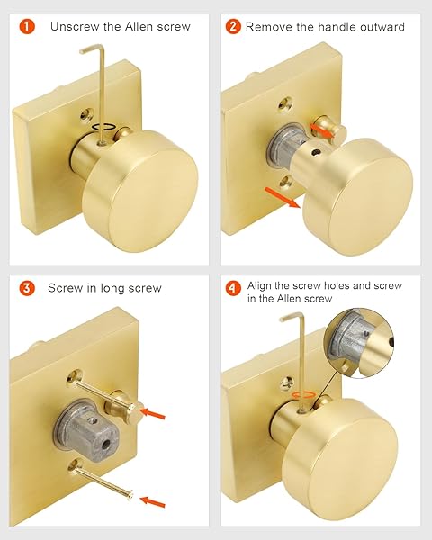 HAIDMS GOLD DOOR KNOBS WITH DEADBOLT, HEAVY DUTY GOLD EXTERIOR DOOR KNOBS, ZINC-ALLOY BRUSHED BRASS FRONT DOOR KNOB AND DEADBOLT SET (2 PACK)