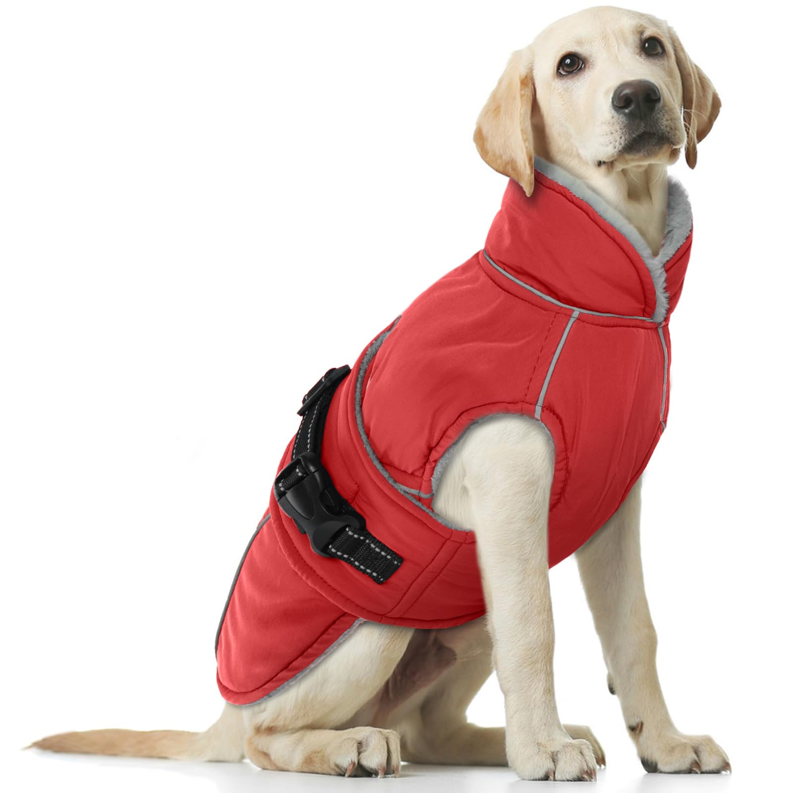 Waterproof Winter Warm Dog Jacket, Windproof Coat Winter Outfit Snowy Dog Snowsuit Coat Outdoor Indoor Fleece Vest Comfortable Pullover(Red, L) — image 1