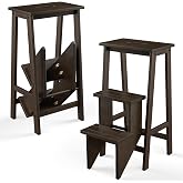 Giantex 3 Tier Folding Step Ladder, Multifunction 3-in-1 Wood Step Stool, Display Ladder and Storage Shelf for Library, Home Kitchen, Household Work, Brown