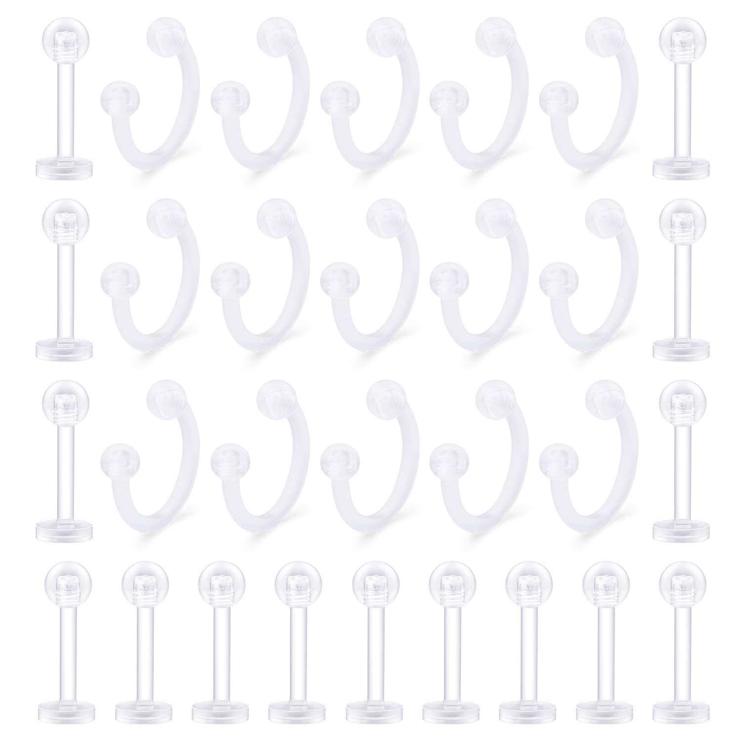 LAURITAMI Clear Piercing Retainers Cartilage Lip Nose Helix Tragus Studs Rings Hoops Rings Bioflex Flexible Horseshoe Clicker Earrings Piercings Retainer 20G 16G