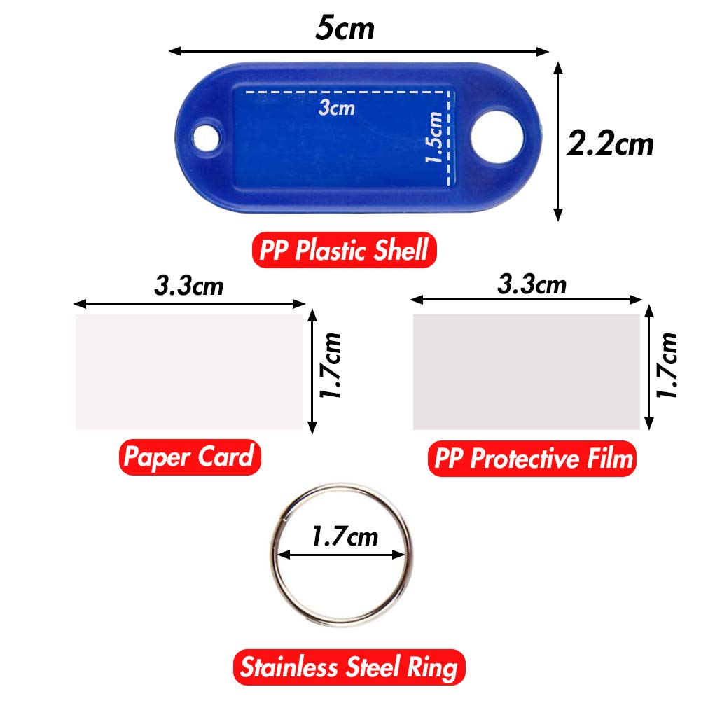 Koogel Schlüsselanhänger Beschriftbar, 48 Stück Schlüsselschilder Etiketten Schlüsselanhänger zum Beschriften mit Ring