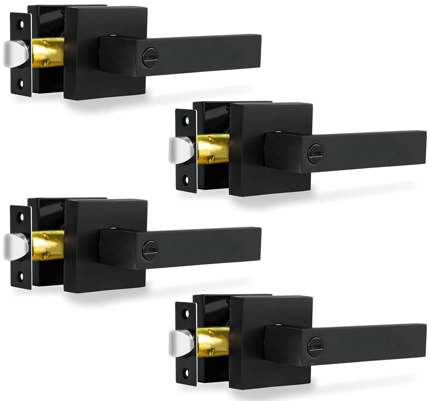 Photo 1 of RAZCC Privacy Door Levers, 4 Pack Matte Black Door Handles Heavy Duty Bed and Bath Door Locks Interior Keyless Locksets, Reversible for Left Right Handed Doors