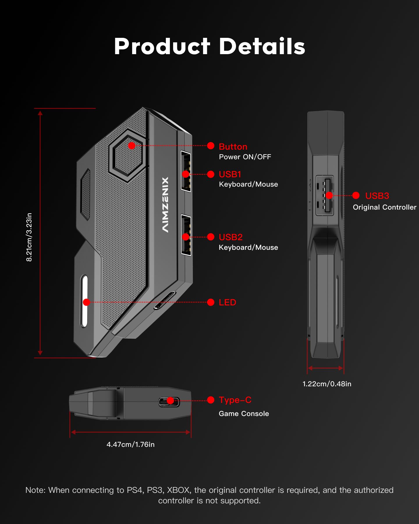 AIMZENIX Keyboard and Mouse Adapter for Nintendo Switch/PS4/Xbox Series/Xbox One/Xbox 360/PS3, Game Controller Emulator for FPS/TPS/STG/RTS Games