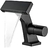 BAKALA Black Waterfall Bathroom Faucets, Single Hole Single Handle Brass Bathroom Sink Faucet Deck Mount, Rv Lavatory Vanity Faucet with 2 Supply Holes