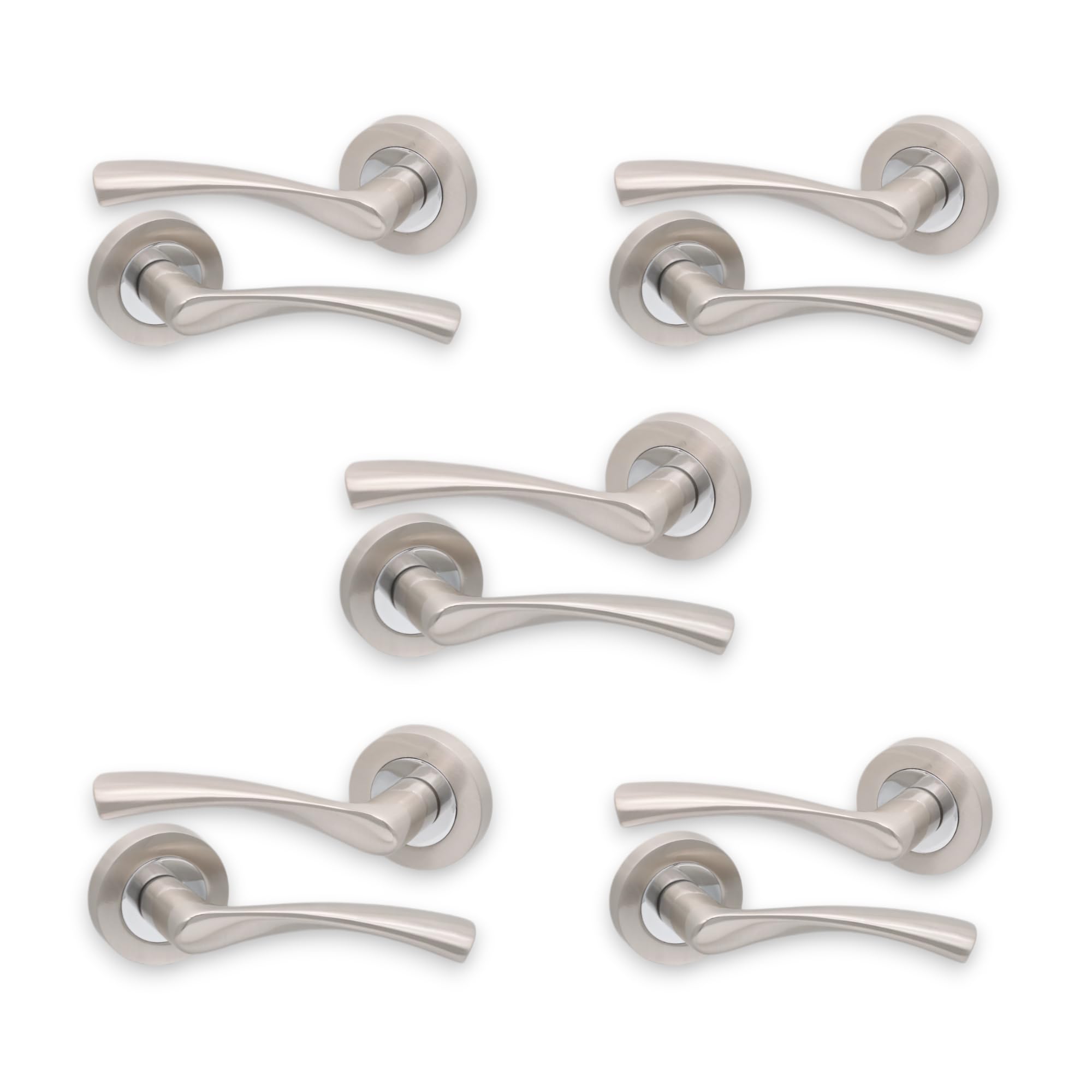 Infinity Decor Pack of 5 Dual Tone Twisted Lever on Rose Latch Door Handles Set - for Internal and External Doors