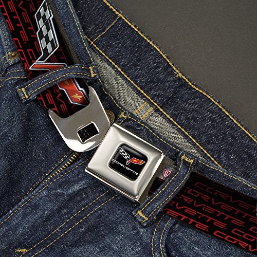 Buckle-Down Seatbelt Belt - C6 Logo/CORVETTE Repeat Black/Red Ombre - 1.0" Wide - 20-36 Inches in Length