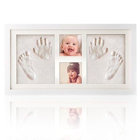 DIY Handabdruck und Fußabdruck Gipsabdruck Set, Hängend und Desktop Holz Bilderrahmen für Neugeborene, Baby Dusche oder Tauf 