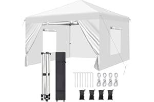RHOLUTA 10x10 Pop Up Canopy Tent with 4 Removable Sidewalls, Windows, Durable Easy Pop Up Outdoor Canopy, Adjustable Waterproof Canopy with Roller Bag, 4 Sand Bags, 4 Ropes and 8 Stakes
