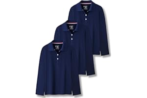 LIBERTY PRO 3 Pack Youth Girls' Performance Polo Shirts, Long Sleeve Pique Collared Kids School Uniform Tops