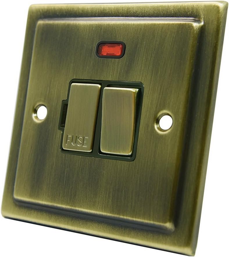 AET VABSFNBB Victorian Antique Brass Spur w/Neon-13 Amp Switched Fused Connection Unit with Neon Indicator