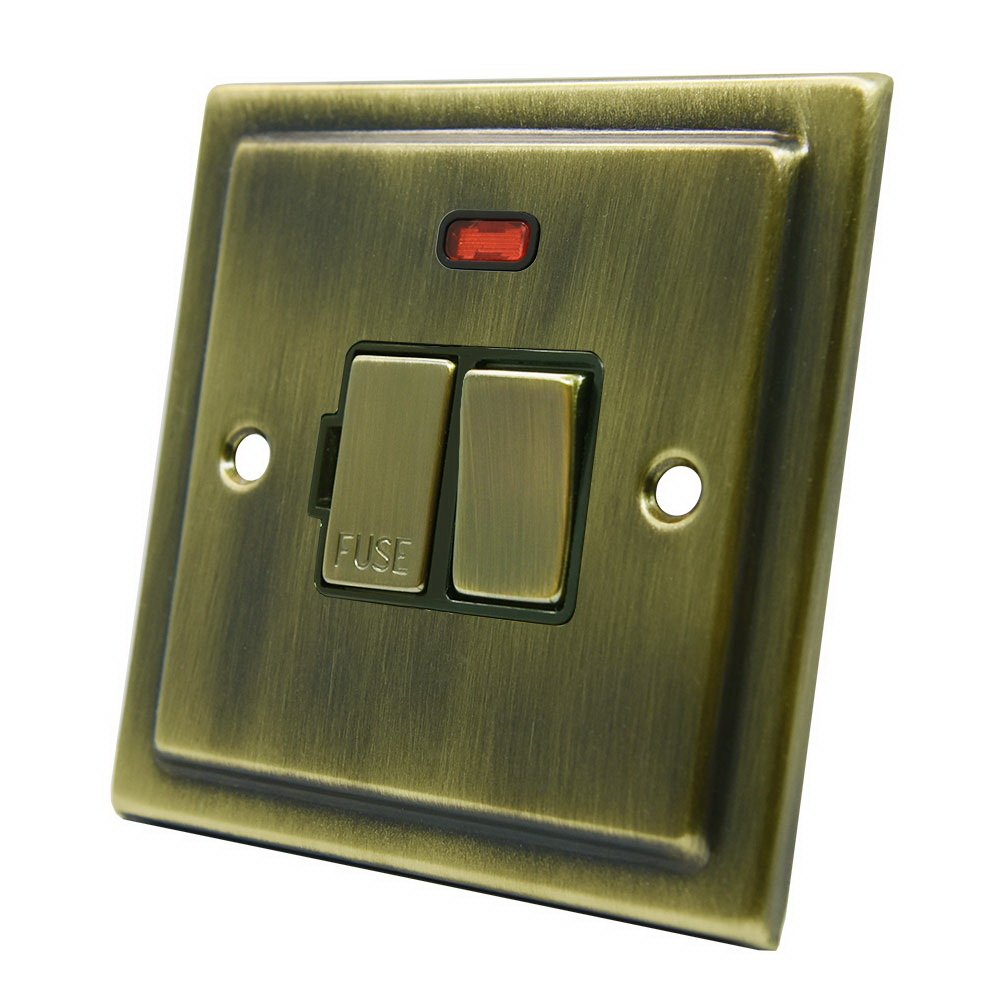 AET VABSFNBB Victorian Antique Brass Spur w/Neon-13 Amp Switched Fused Connection Unit with Neon Indicator