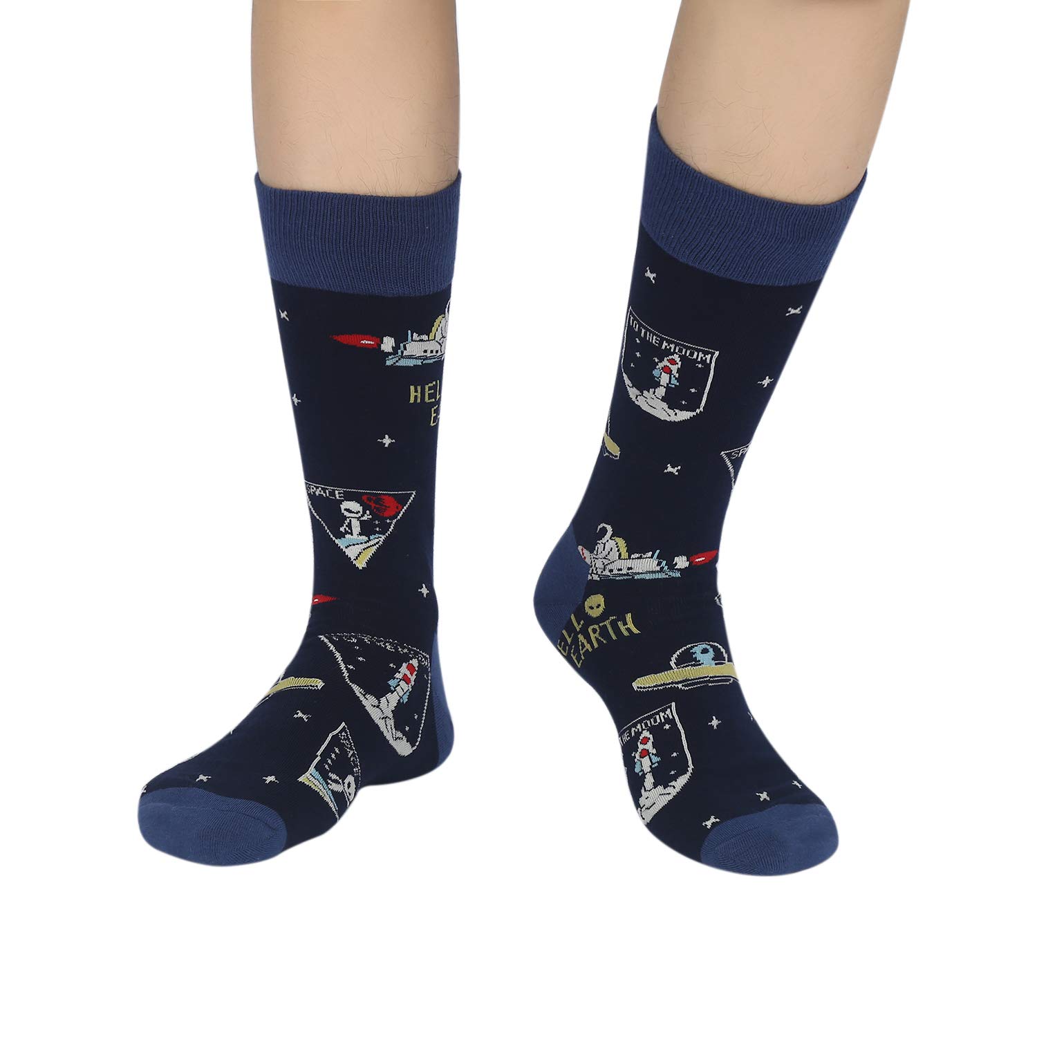 Mens Space Novelty Crew Socks Funny Crazy Socks Alien Astronaut Planet Pizza Casual Socks