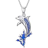 LONAGO Dolphin Necklace 925 Steriling Silver Ocean Sea Life Dolphin Pendant Jewelry Gift for Women