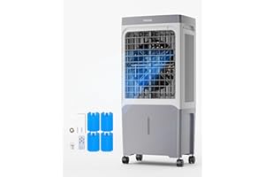 VEVOR Evaporative Air Cooler & Swamp Cooler, 1800 CFM Air Conditioner with 6.8 Gallon Water Reservoir, Remote Control, 12H Timer, 4 Ice Containers, 3 Fan Speeds, Air Humidifier, and Silent Operation