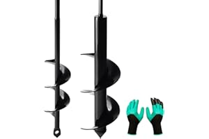 GENUBI INDUSTRY 2 Pack Garden Auger Spiral Drill Bit Set - 3 x 12 Inch & 1.6 x 9 Inch with Garden Gloves, Planting Bulb, Bedding Plants, Digging Weeds Roots, Post Umbrella Hole Digger for 3/8" Hex Drive Drill