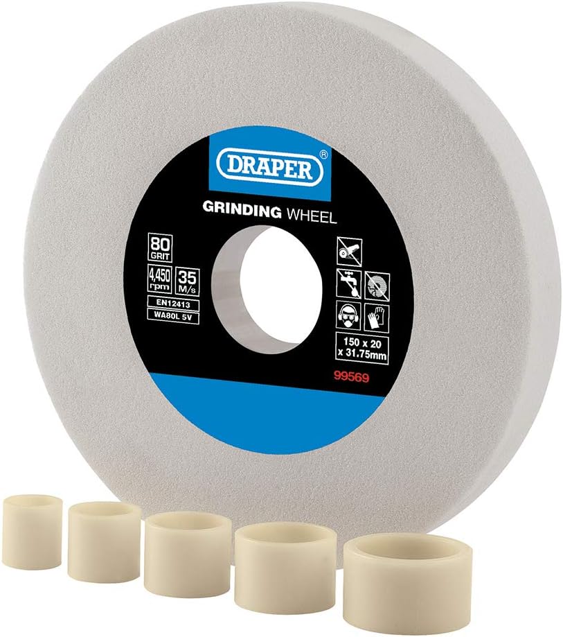 Draper 99569 Aluminium Oxide Bench Grinding Wheel 80G (150mm x 20mm