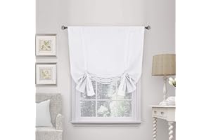 Mightree Blackout Tie Up Curtains for Windows, Three-Layer Woven Roman Curtains, Thermal Insulated Balloon Curtain, Shade Rod Valance Curtains for Kitchen, Living Room, Bedroom, White, 42" Wx63 L