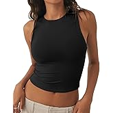 NODHUT Women's Tank Top Sexy Sleeveless High Neck Workout Crop Tops Y2k Summer Slim Fit Racer Back Tops