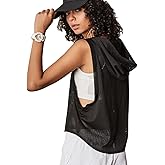 Women's Fitness Sleeveless Mesh Hoodie Sports Running T-Shirts Workout Tops