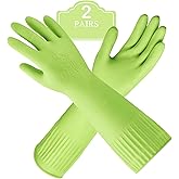 Disfore Rubber-Gloves Dishwashing Gloves for Cleaning-Kitchen - 2 Pairs Long Household Cleaning Gloves for Washing Dishes